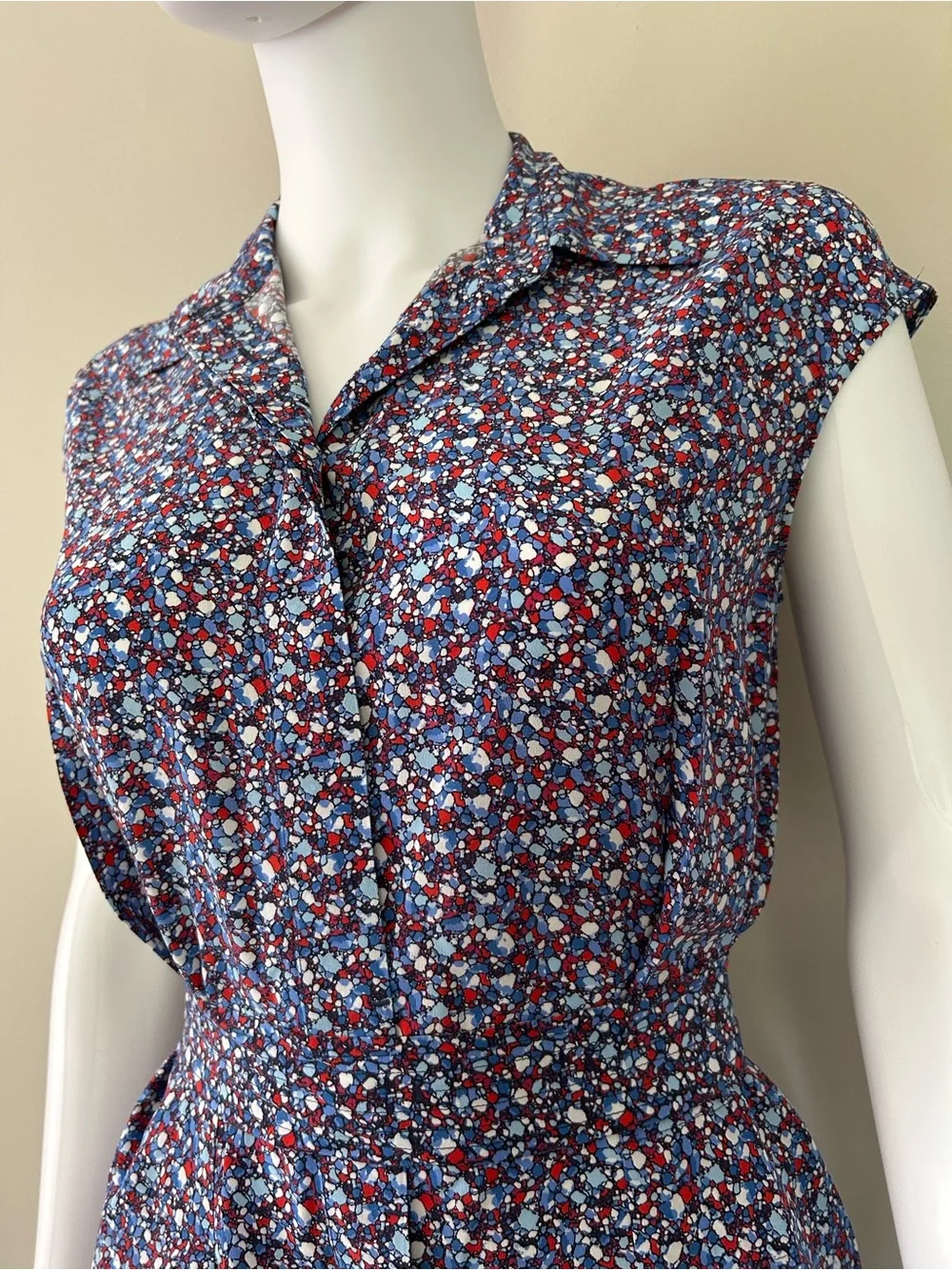 Tory Burch Silk Shirt Dress 0 Blue Red Abstract Print Belted Mini Dress